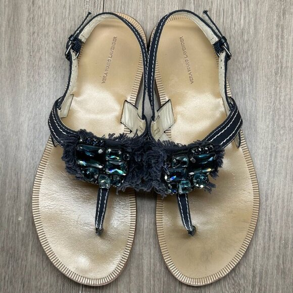 Vera Wang Lavender Sandals 7.5M Robbie Embellished Thong Slingback Flats Blue - Picture 6 of 12